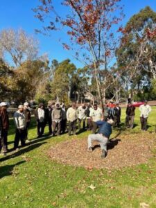 Dr. K Demonstrates using mulch to City of Chula Vista Parks and Rec staff on World Soil Day | SPV Soils