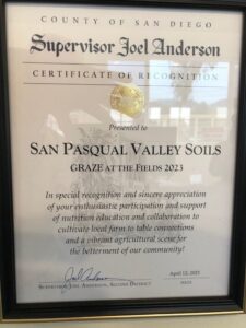 SD County Supervisor Joel Anderson Certificate of Recognition | SPVSoils