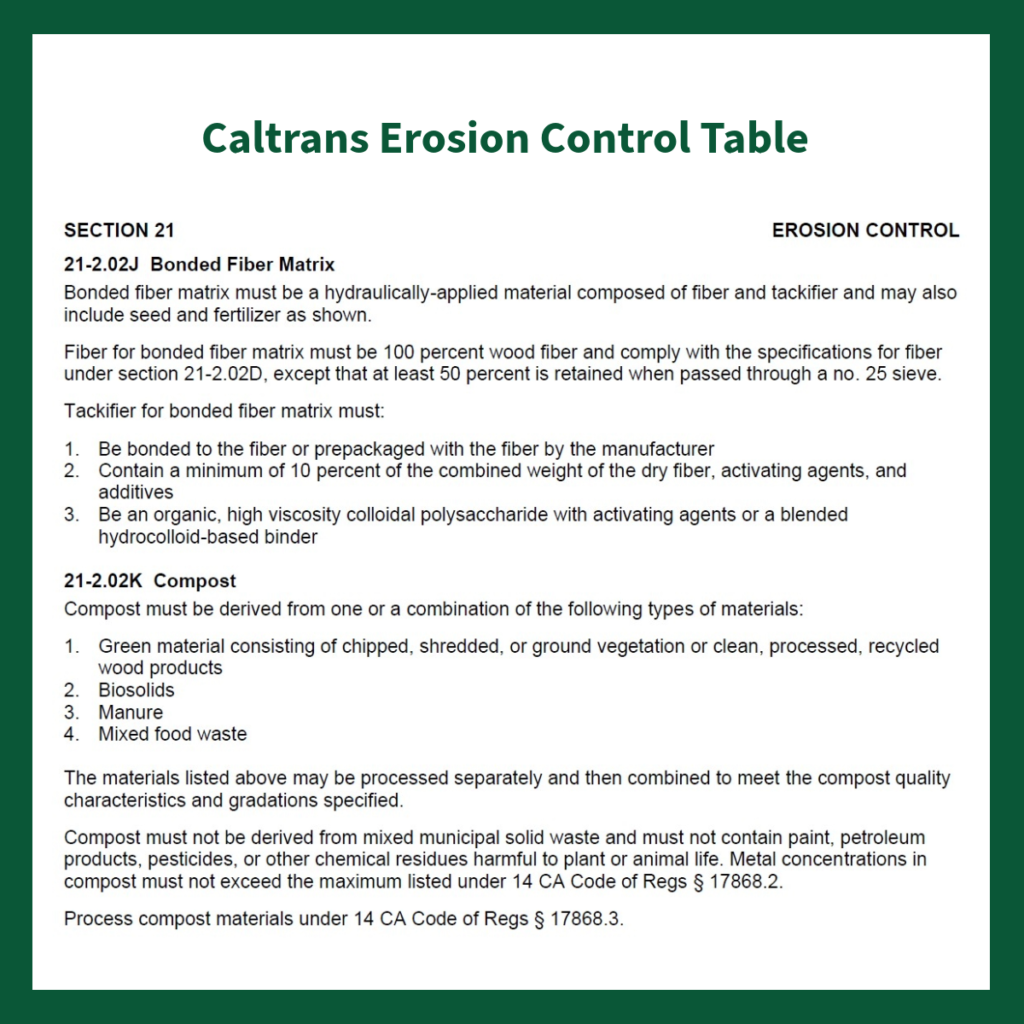 Caltrans Erosion Control Table | SPVSoils