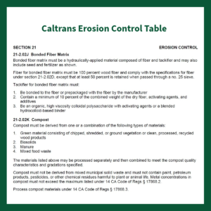 Caltrans Erosion Control Table | SPVSoils