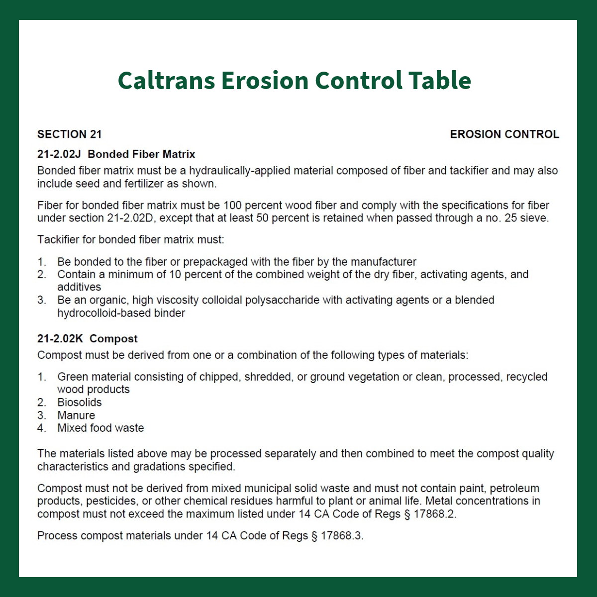 Caltrans Erosion Control Table | SPVSoils