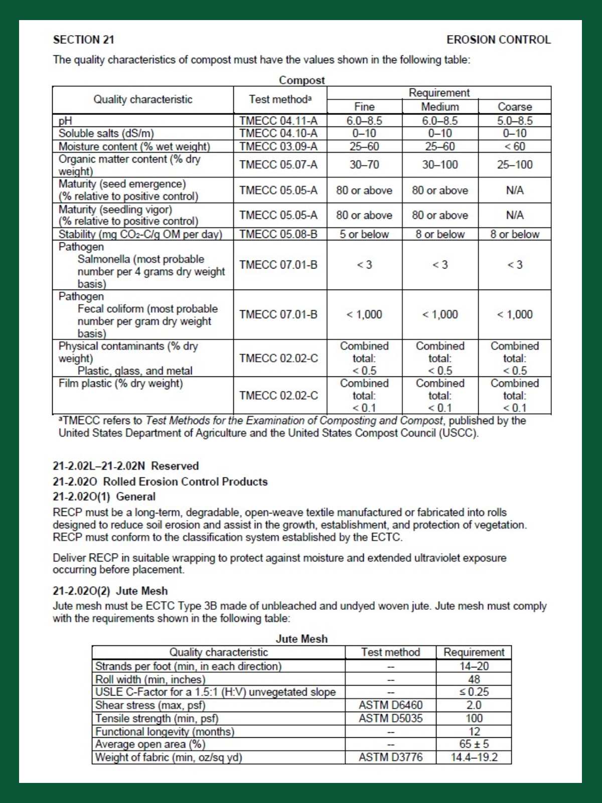 Caltrans Erosion Control Table 2 | SPVSoils